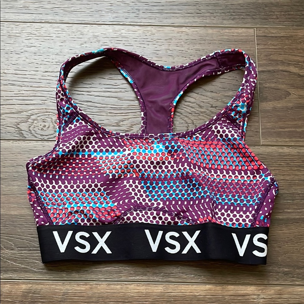 VSX Purple and Red Sports Bra with Racerback Design